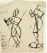 Theo van Doesburg Two sketches of Krishna playing a flute, seen from the front. painting